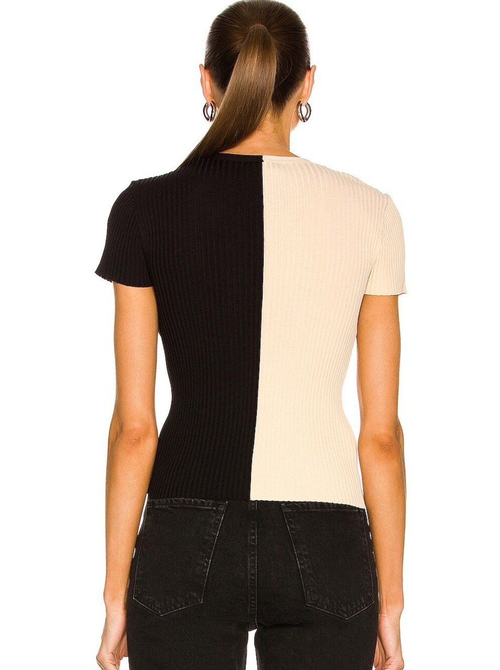 NWT Staud Short Sleeved Cargo Sweater In Buff & Black - Picture 4 of 9